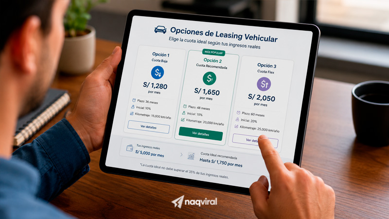 Elige tu cuota ideal de leasing vehicular.
