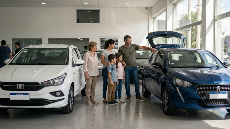 Compará Fiat Cronos vs Peugeot 208 por espacio, baúl y seguridad familiar.